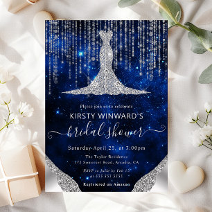 Diamond Dress & Bokeh String Lights Bridal Shower Invitation