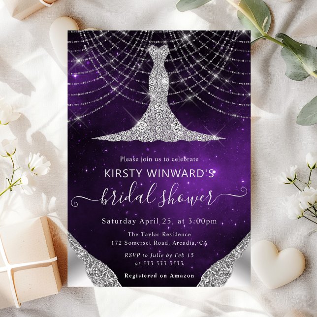 Diamond Dress & Bokeh String Lights Bridal Shower Invitation (Creator Uploaded)