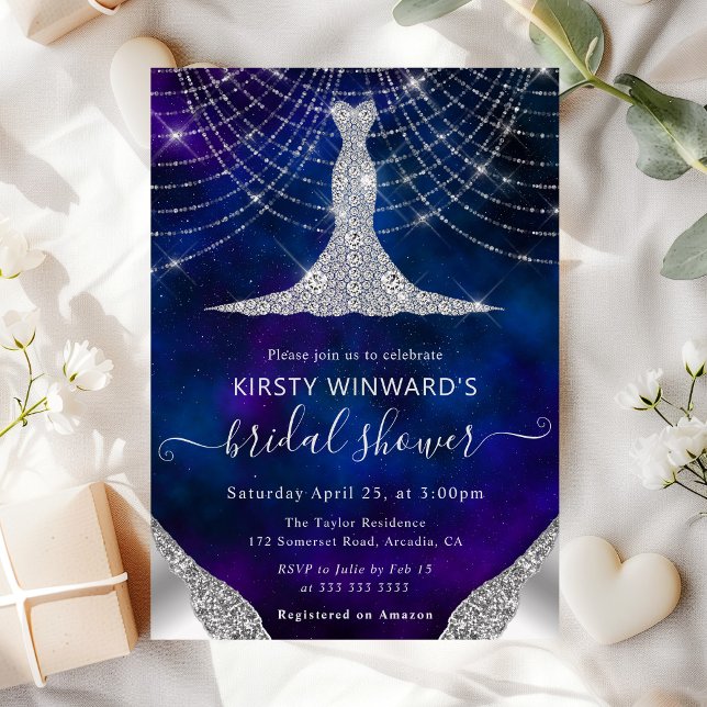 Diamond Dress & Bokeh String Lights Bridal Shower Invitation (Creator Uploaded)