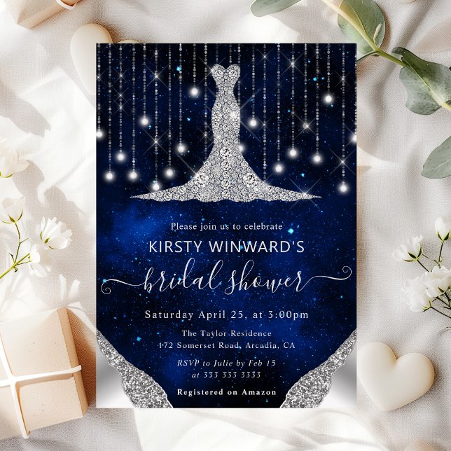 Diamond Dress & Bokeh String Lights Bridal Shower Invitation (Creator Uploaded)