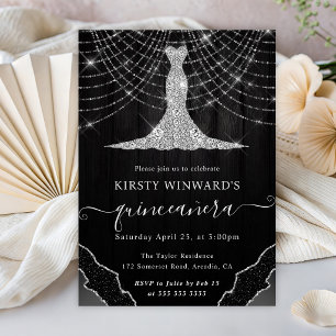 Diamond Dress & Bokeh String Lights Quinceanera Invitation