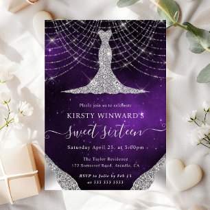 Diamond Dress & Bokeh String Lights Sweet 16 Invitation