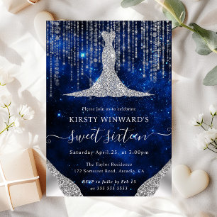 Diamond Dress & Bokeh String Lights Sweet 16 Invitation