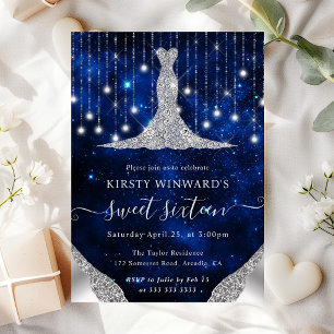 Diamond Dress & Bokeh String Lights Sweet 16 Invitation