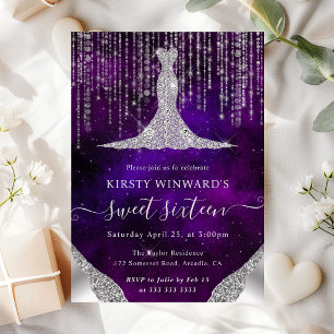 Diamond Dress & Bokeh String Lights Sweet 16 Invitation