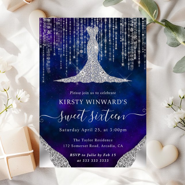 Diamond Dress & Bokeh String Lights Sweet 16 Invitation (Creator Uploaded)