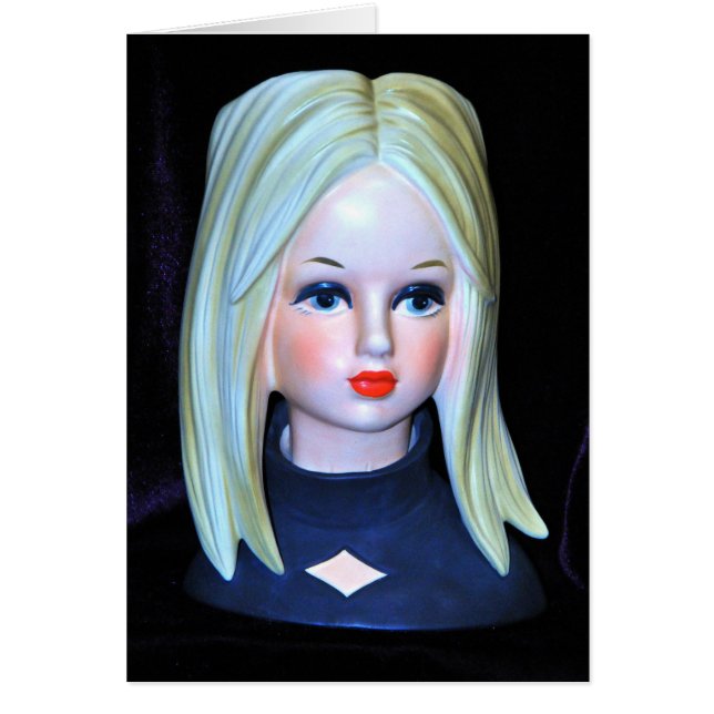 Diamond Dress Girl Lady Head Vase Mod Blonde Hair (Front)