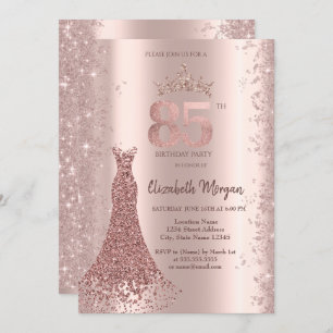 Diamond Dress Rose Gold Glitter Dust 85th Birthday Invitation