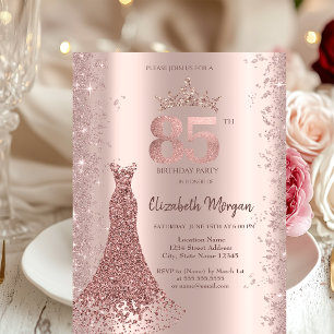 Diamond Dress Rose Gold Glitter Dust 85th Birthday Invitation