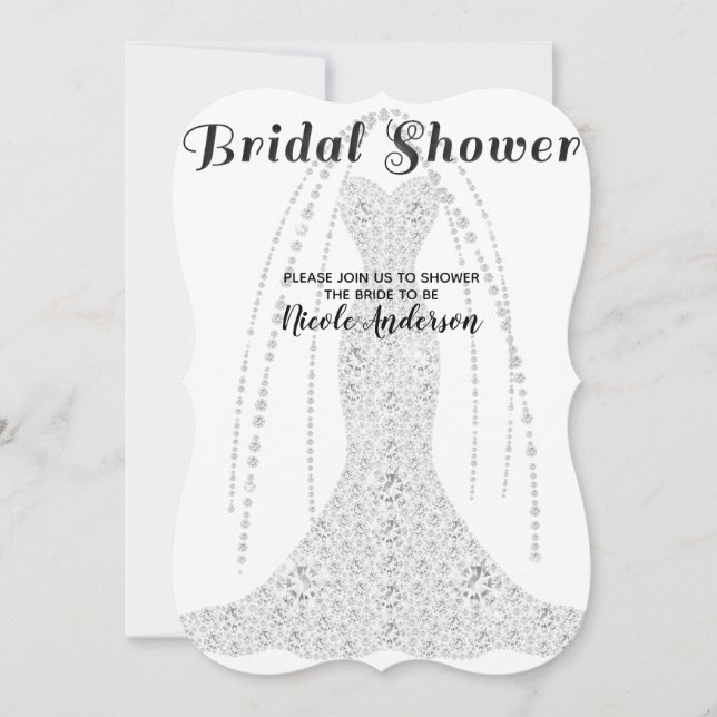 Diamond Dress White ANY COLOR Glam Bridal Shower Invitation (Front)