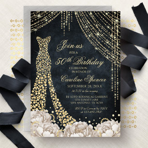 Diamond Dress Women's 50th Gold Birthday Invitatio Invitation