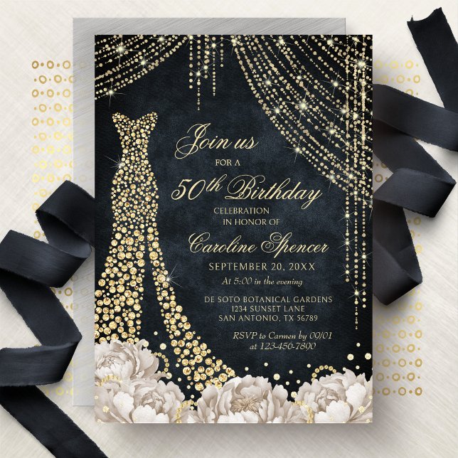 Diamond Dress Women's 50th Gold Birthday Invitatio Invitation (Creator Uploaded)