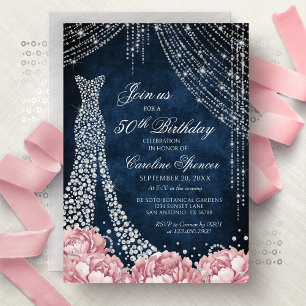 Diamond Dress Women's 50th Silver Birthday Invitation