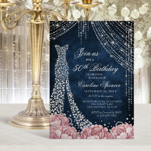 Diamond Dress Women's 50th Silver Birthday Invitation