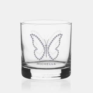 Diamond Elegant Butterfly Art Personalised Whiskey Glass