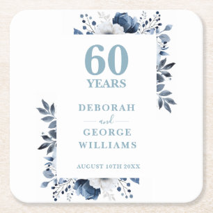 Diamond Elegant Floral 60th Wedding Anniversary  Square Paper Coaster