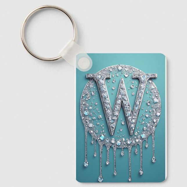 Diamond-Encrusted W Monogram Key Ring (Front)