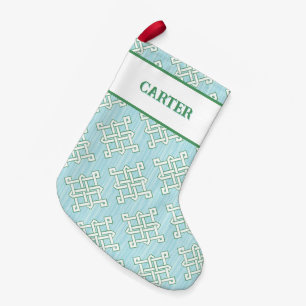 Diamond Endless Knot in Green + Aqua Personalised Small Christmas Stocking