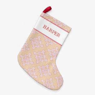 Diamond Endless Knot in Pink + Orange Personalized Small Christmas Stocking