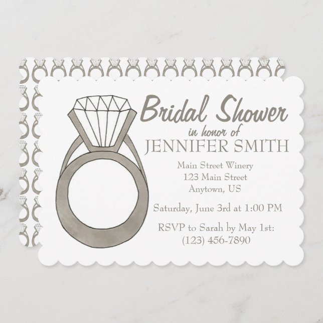 Diamond Engagement Ring Bling Bridal Shower Party Invitation (Front/Back)