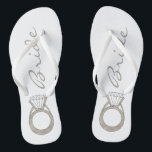 Diamond Engagement Ring Bling Wedding BRIDE Jandals<br><div class="desc">Features an original marker illustration of a sparkling diamond ring, with BRIDE in a fun font. Perfect for engagements, weddings, bridal showers, bachelorette parties and more! Designer is available to create and upload custom designs to match the colours and themes of your wedding--click "Ask this Designer" to begin the design...</div>