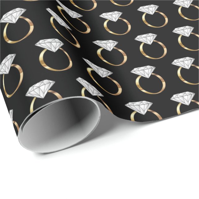 Diamond Engagement Wedding Ring Black Gold Wrapping Paper (Roll Corner)