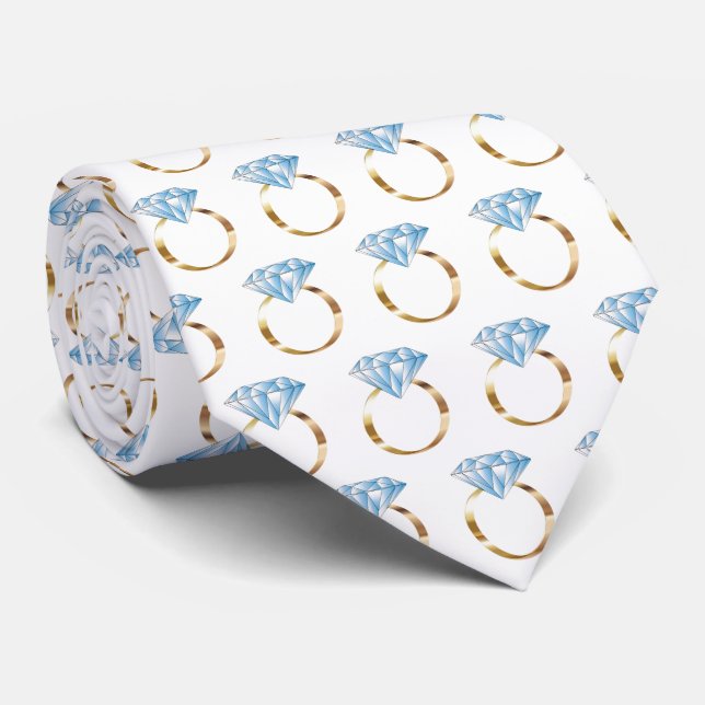 Diamond Engagement Wedding Ring Pattern Tie (Rolled)