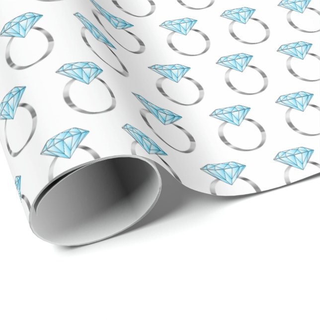 Diamond Engagement Wedding Ring Pattern Wrapping Paper (Roll Corner)