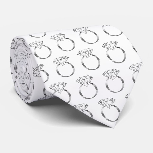 Diamond Engagement Wedding Silver Ring Pattern Tie (Rolled)