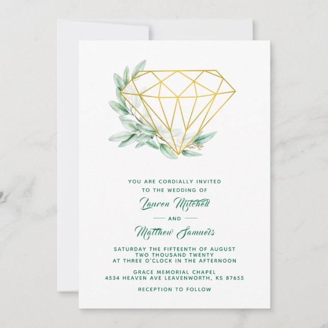 Diamond Eucalyptus Wedding Invitation (Front)