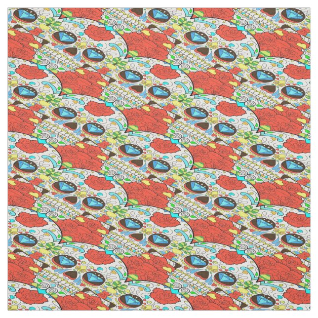 Diamond eyes sugar skull fabric (Swatch)