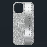 Diamond Faux  Glitter Calligraphy Name Silver iPhone 12 Pro Case<br><div class="desc">Any glitter or diamonds in design are photos and simulated. This design may be personalised in the area provided by changing the photo and/or text. Or it can be customised by clicking Personalise this Template and then choosing the click to customise further option and delete or change the colour of...</div>