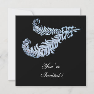 DIAMOND FEATHERS JEWEL Black White Wedding Invitation