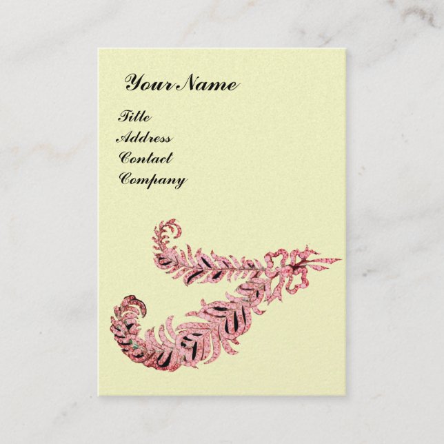 DIAMOND FEATHERS MONOGRAM ,pink ,pearl cream Business Card (Front)