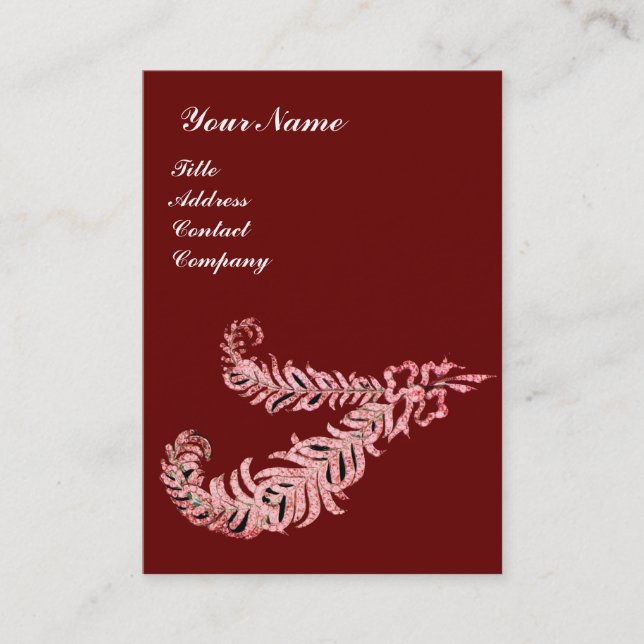 DIAMOND FEATHERS MONOGRAM ,pink ,red Business Card (Front)