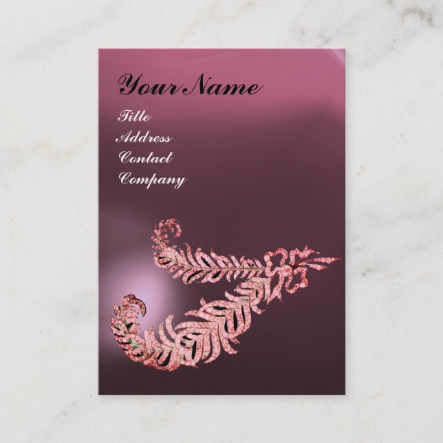 DIAMOND FEATHERS MONOGRAM Pink Violet Purple Business Card (Front)