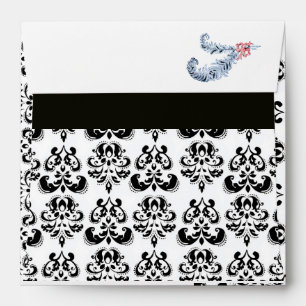 DIAMOND FEATHERS PINK ,BLACK AND WHITE DAMASK ENVELOPES