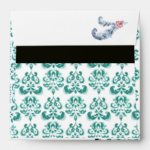 DIAMOND FEATHERS PINK BLUE ,BLACK AND WHITE DAMASK ENVELOPES