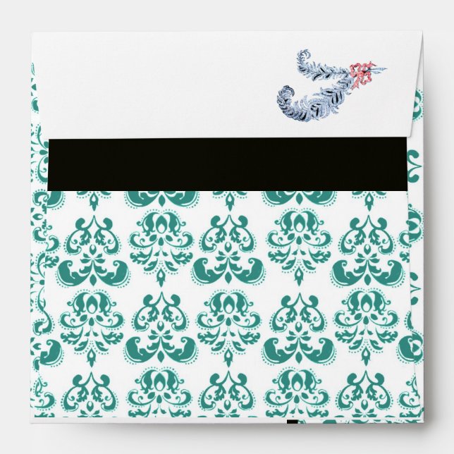 DIAMOND FEATHERS PINK BLUE ,BLACK AND WHITE DAMASK ENVELOPES (Back (Top Flap))