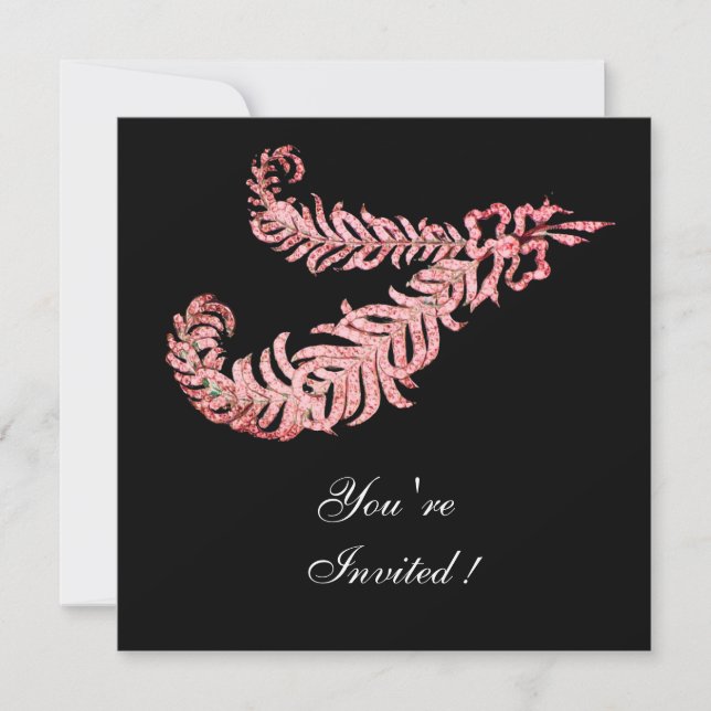 DIAMOND FEATHERS ,Pink Champagne Metallic Invitation (Front)
