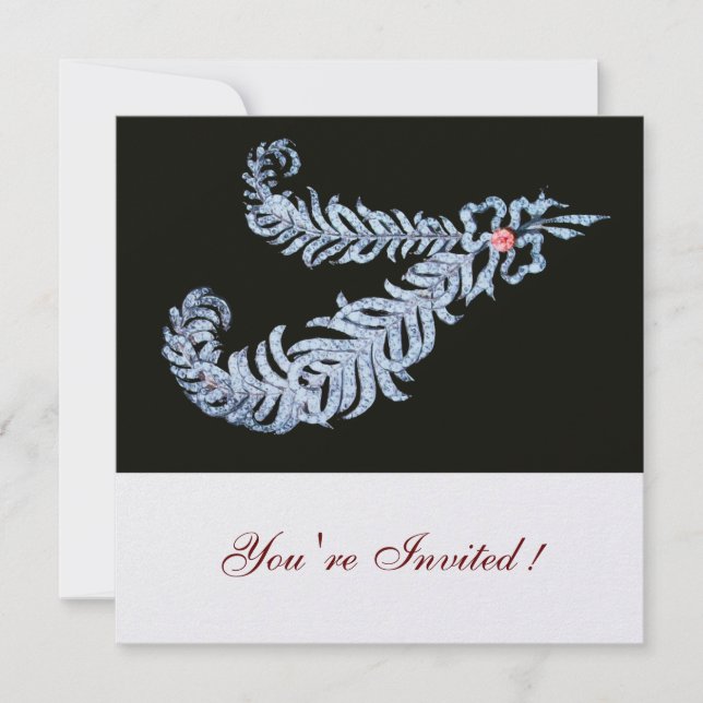 DIAMOND FEATHERS ,Pink Ice Metallic Invitation (Front)