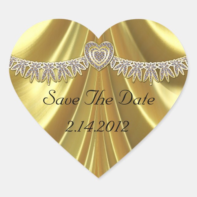 Diamond Fleurette & Satin Gold Heart Sticker (Front)