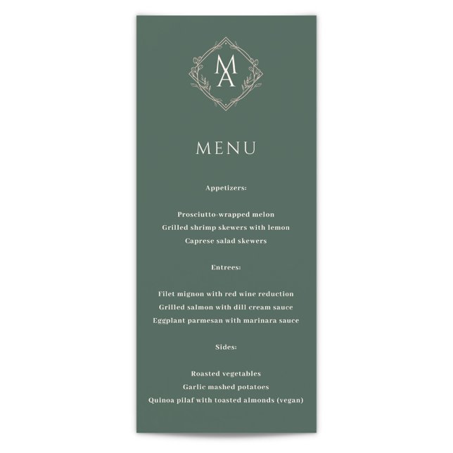 Diamond Floral Evergreen Monogram Wedding Menu (Creator Uploaded)