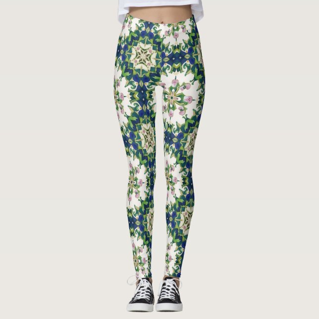 Diamond Floral Mandalas Seamless Pattern Leggings (Front)