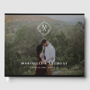 Diamond Floral Monogram and Photo Wedding Guest Book