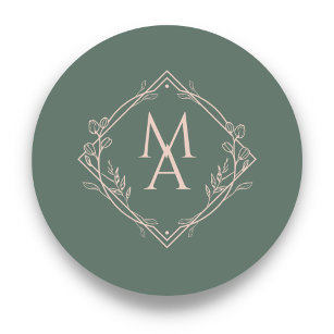 Diamond Floral Monogram Evergreen Wedding Classic Round Sticker