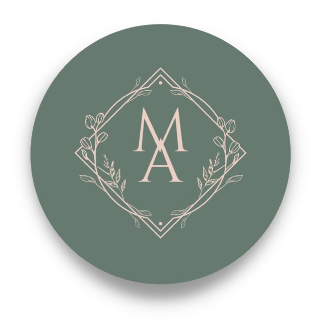 Diamond Floral Monogram Evergreen Wedding Classic Round Sticker (Creator Uploaded)