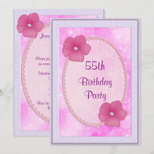 Diamond Flowers & Pearls 55th Birthday Invitation