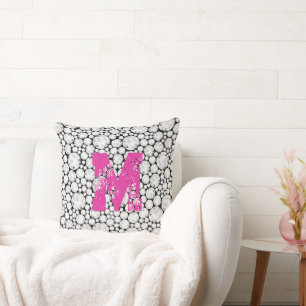 Diamond Gems INITIAL Glam Chic Grunge Pink Cushion