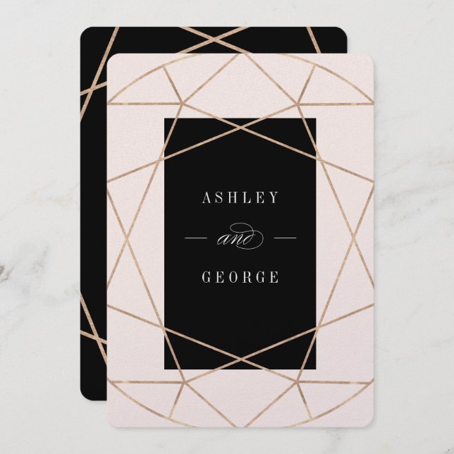 Diamond Gemstone Geometric Modern Stylish Wedding Invitation (Front/Back)
